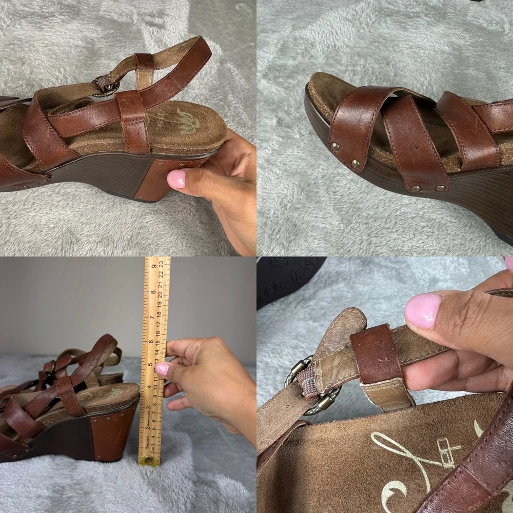 Dansko Women's Size 40(9.5-10) Brown Leather Wedge Sandals Strappy Studded Boho